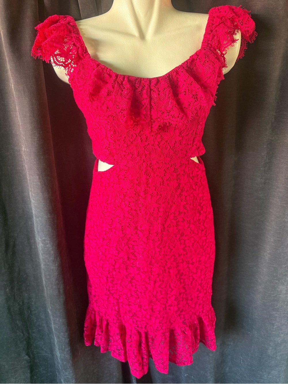 Express Bright Pink Lace Ruffle Cocktail Dress